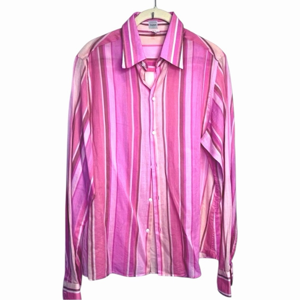 Craig Taylor “Kate” Striped Button-Down Shirt – Pink/Peach/Coral – Size L